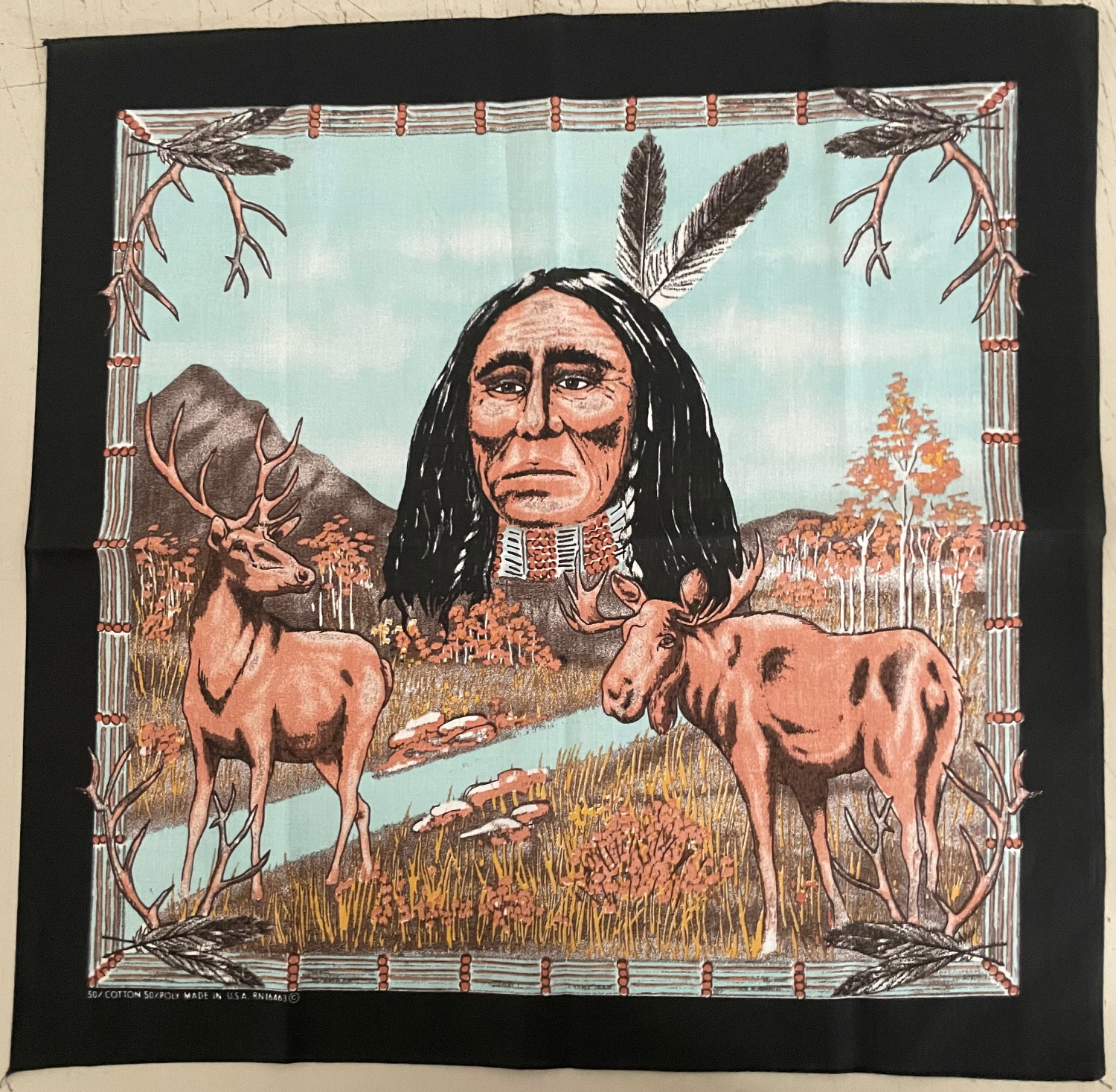 Bandana Kopftuch Halstuch  Indianer mit Elch schwarz